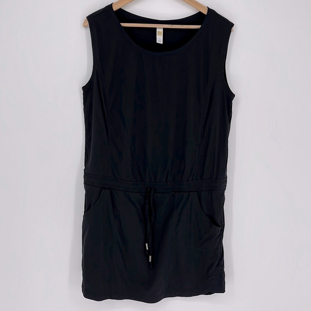 Lolë Sleeveless Black Dress with Pockets and Adjustable Waist Drawstring Size L